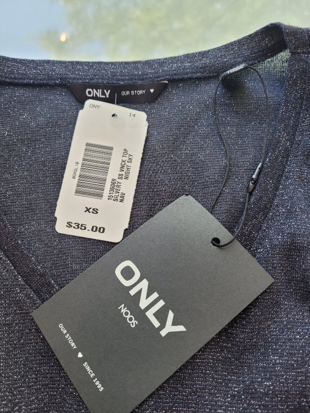 NWT Only ONLSilvery Lurex Top Navy Blue or "Night Sky" Style #15136069 Size S - Picture 4 of 9